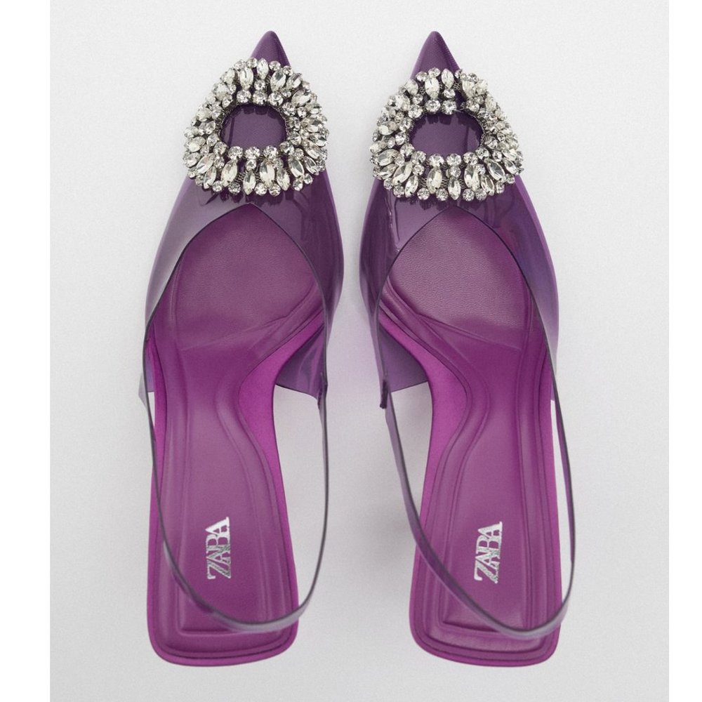 Zara Violet Rhinestone Vinyl Heels NWT - Picture 7 of 11